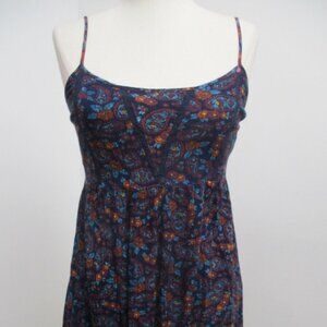 Forever21 Black/Teal/Multi Floral Spaghetti Straps Pleated Babydoll Blouse